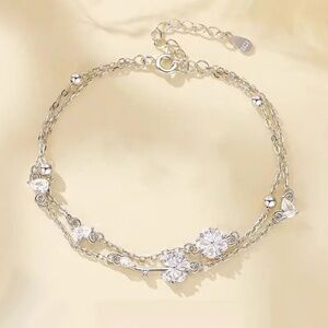 Perimade Sterling Silver Dandelion Bead Double Chain Bracelet